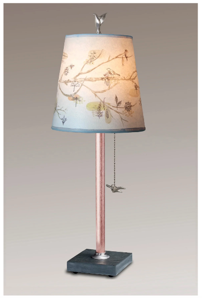Copper Table Lamp w/ Small Drum Shade in Artful Branch