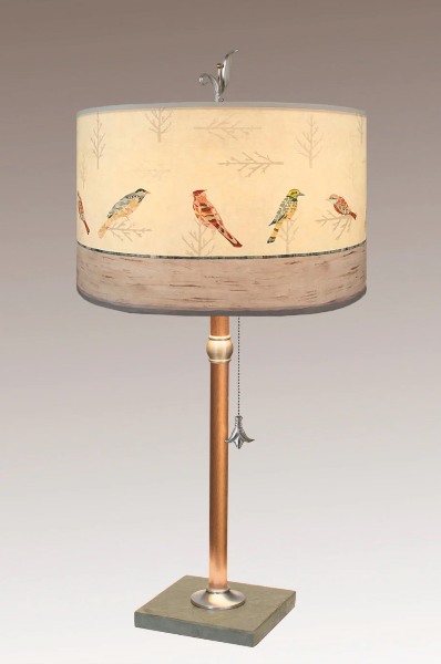 Copper Table Lamp w/ Bird Friends Drum Shade