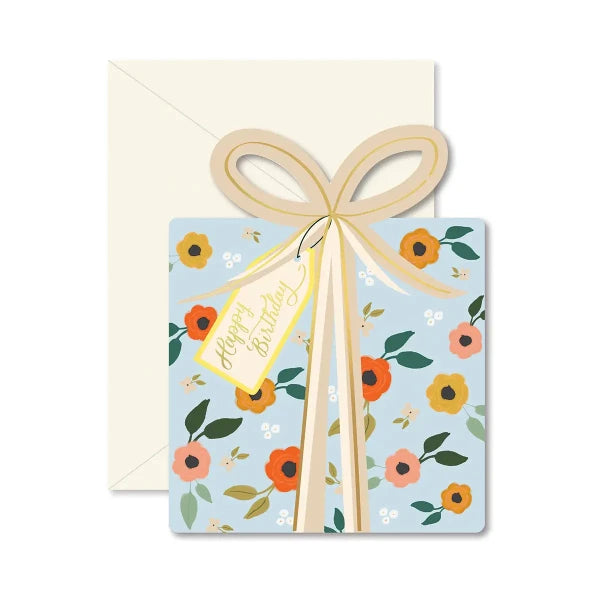 Blue Floral Die-Cut Birthday Card