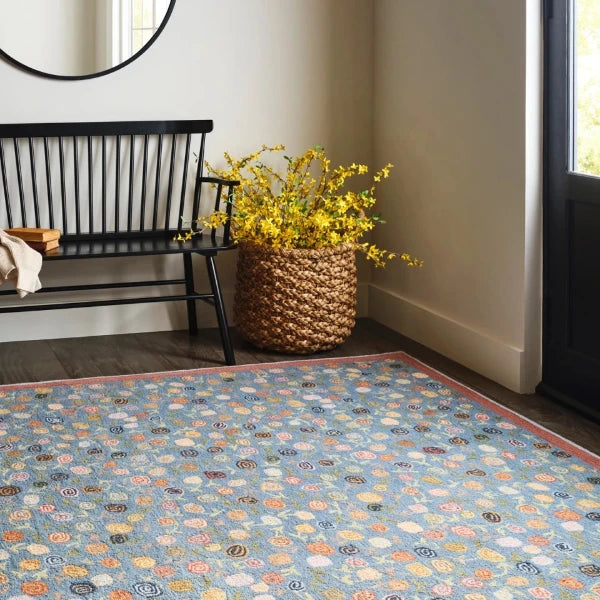 Penny Floral Wool Rug in Blue