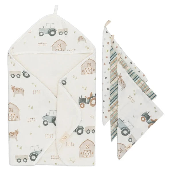 Tractor Hooded Towel & Washcloth Set