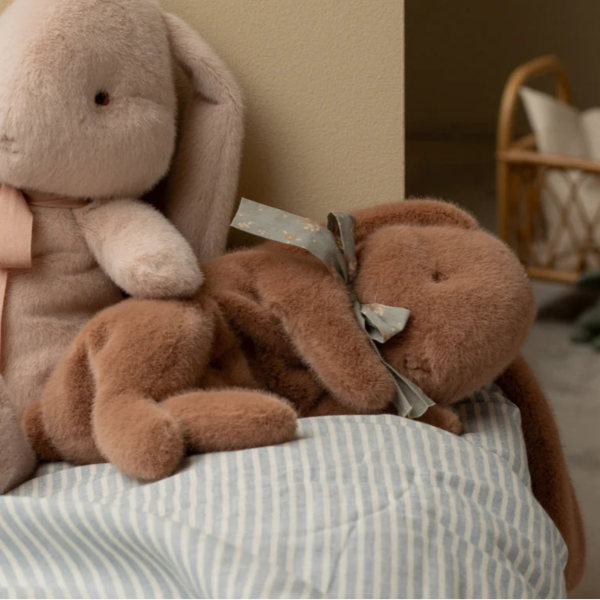 Small Sleeping Bunny Plush in Soft Brown