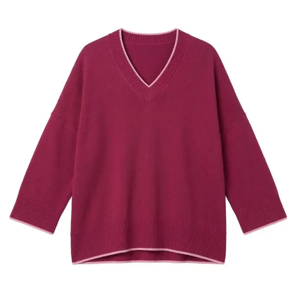 Montauk V-Neck Sweater in Raspberry/Pink