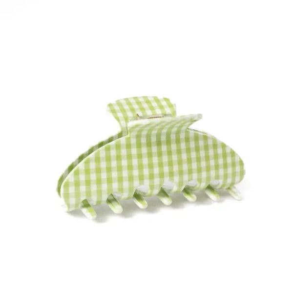Green Gingham Claw Clip