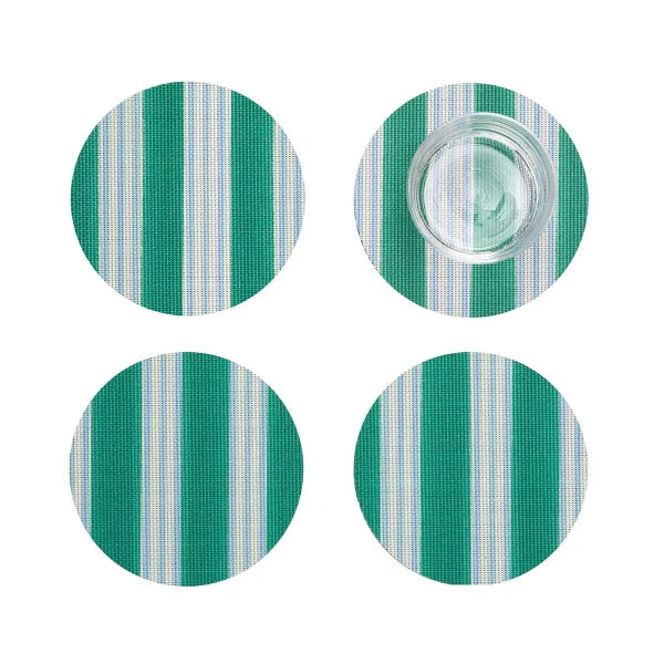 Green Festive Stripe Coaster Set/4