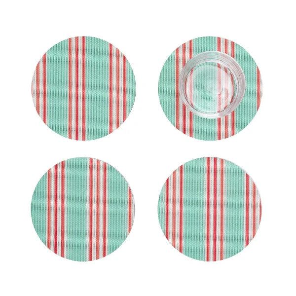 Mint Festive Stripe Coaster Set/4