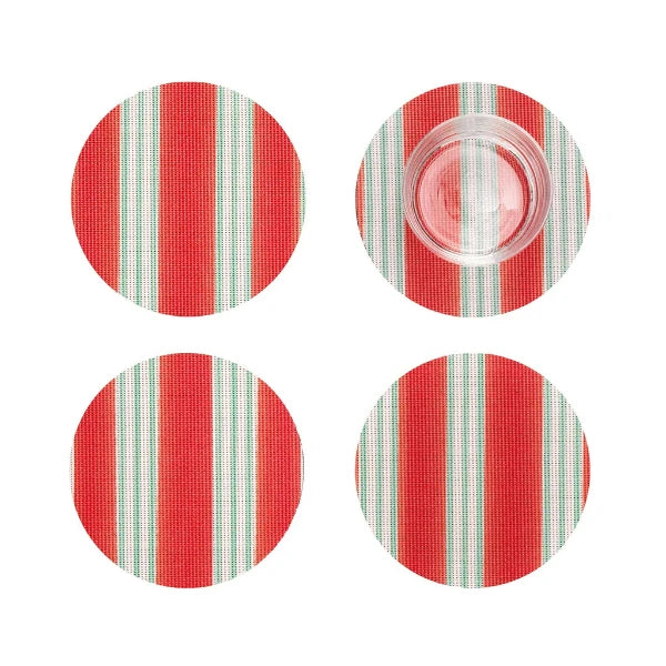 Red Festive Stripe Coaster Set/4
