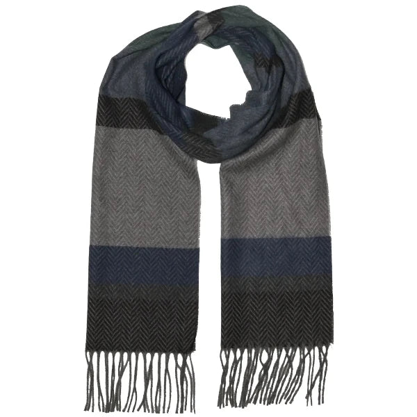 Multi Herringbone Stripe Scarf in Denim