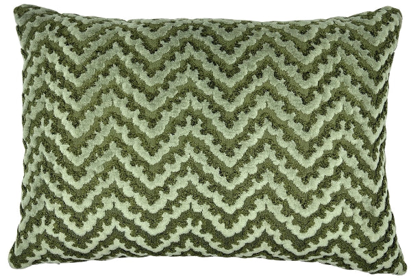 Green and white chevron patterned pillow
