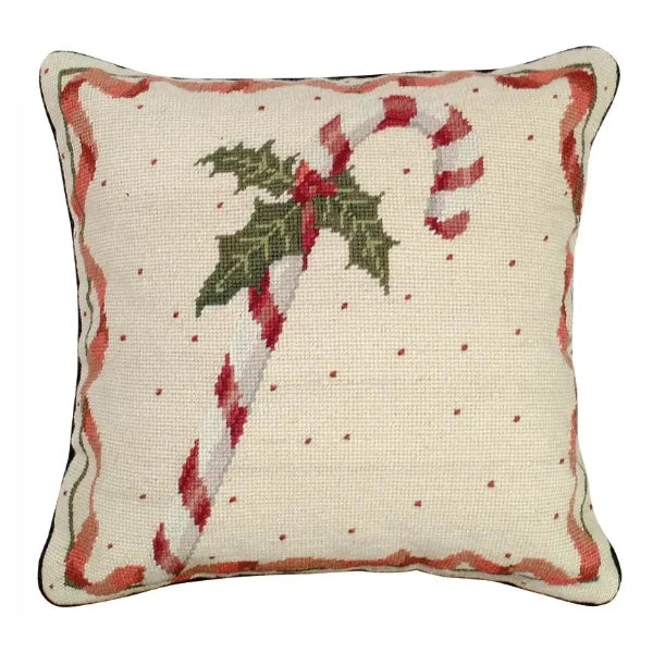 Candy Cane Hooked Wool Pillow