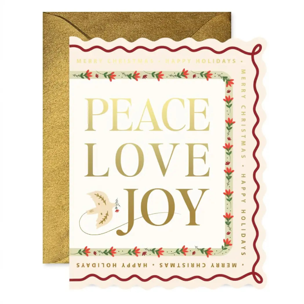Peace Love Joy Scallop Holiday Card