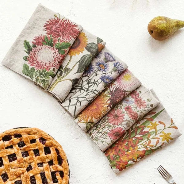 Country Flowers Linen Napkins Set/6