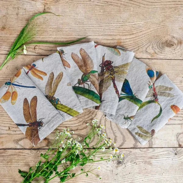 Lakeside Dragonflies Lg. Linen Napkins Set/6