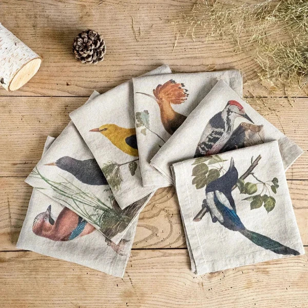 Woodland Birds Linen Napkins Set/6