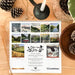 A spiral-bound 2027 wall calendar titled 'Old to Joy' displayed on a wooden surface, surrounded by decorative props including pinecones, a candle, dried grass, and a woven basket. The calendar features multiple landscape illustrations and text sections for each month.
