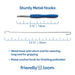 Sturdy metal crochet hooks shown on a white background with text labels and measurement scales. The top hook has a blue handle and is labeled 5 1/2 inches (14 cm), and the bottom hook is metallic and labeled 12 1/2 inches (32 cm).