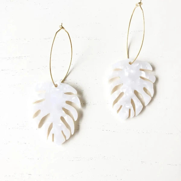 The Monstera White Resin Earrings