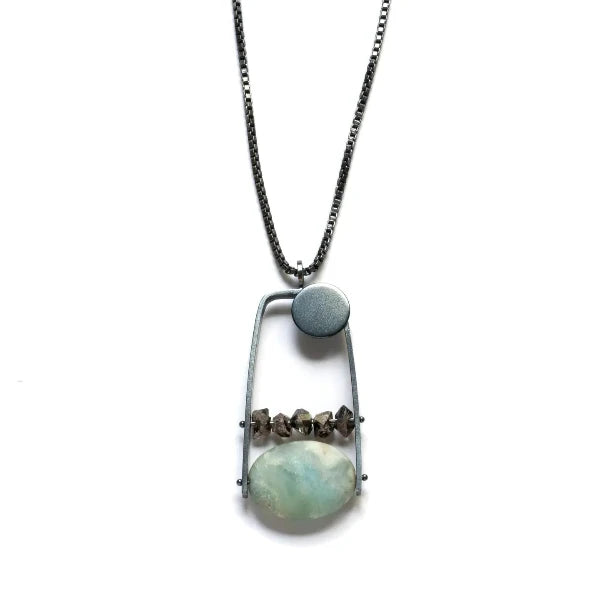 Squared Arc Aquamarine/Herkimer Necklace