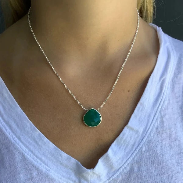 Large Green Onyx Necklace-Silver