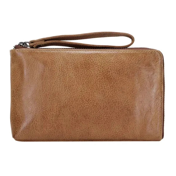 Muse Leather Wristlet in Cognac