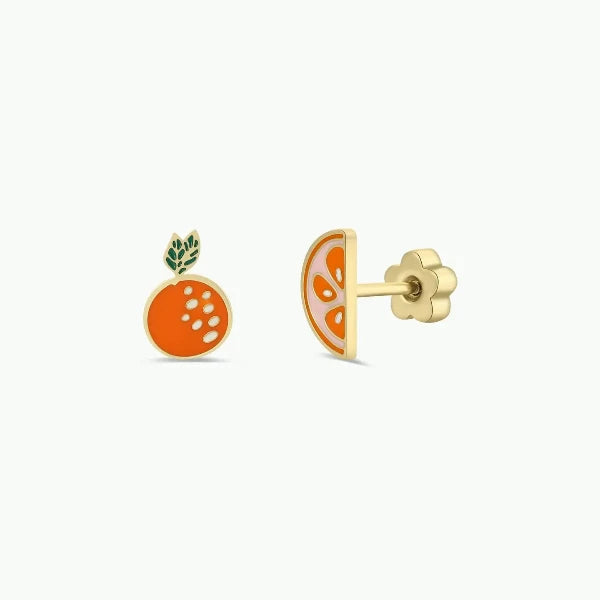 Orange Enamel Flat Back Earrings