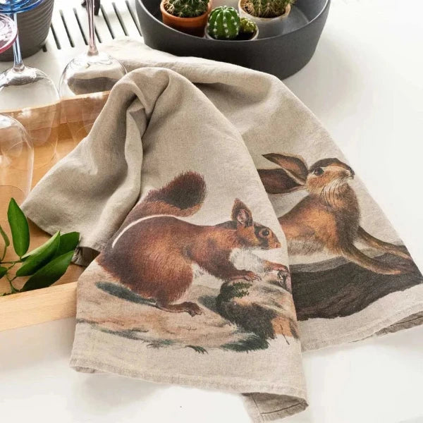 Squirrel & Hare Set/2 Dishtowels