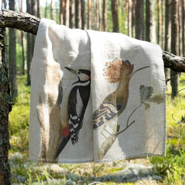 Woodpecker & Hoopo Set/2 Dishtowels