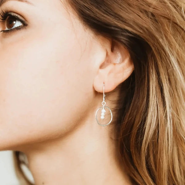 Treble White Pearl Circle Drop Earrings