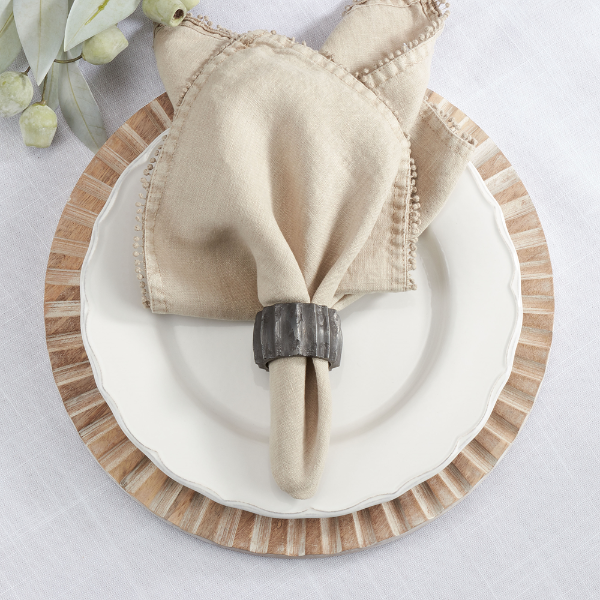 Ribbed Graphite Napkin Rings Set/4