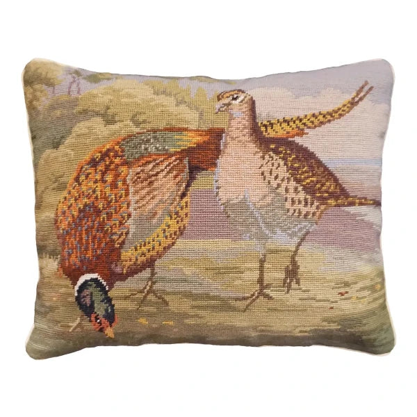 Two Pheasants Needlepoint Pillow