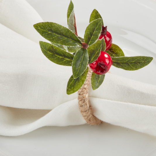 Red Berry Napkin Rings Set/4