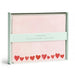 Pack of flat notecards with envelopes featuring red hearts on a pink background, branded 'E. Frances'.