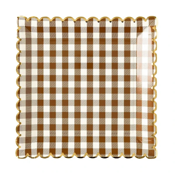 Brown Gingham Scalloped Plates