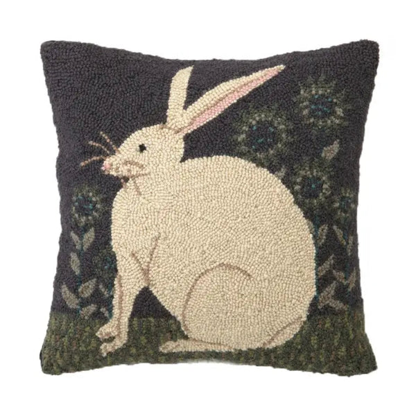 Hare with Sunflowers Hooked Pillow