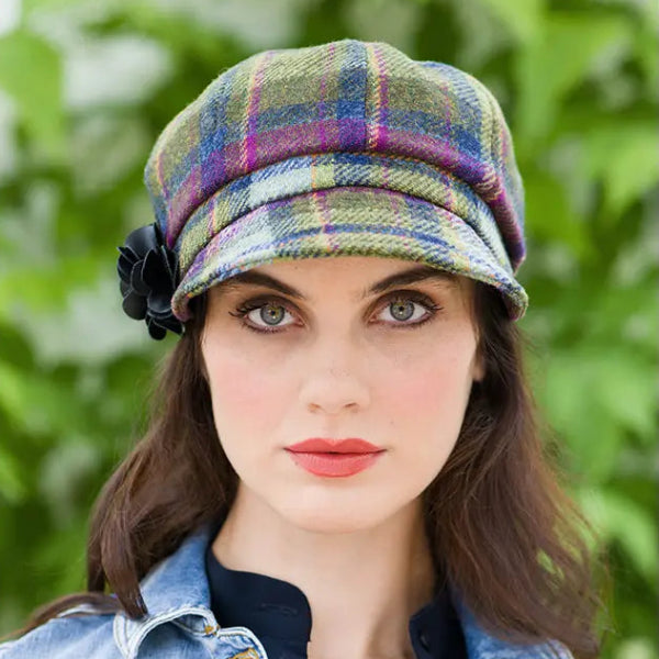 Ladies Tweed Green/Purple Newsboy Hat