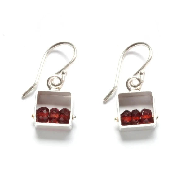 Mini Square Garnet Earrings