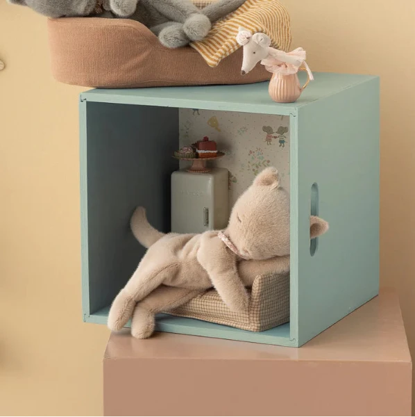 Small Sleeping Kitten Plush in Cream Peach