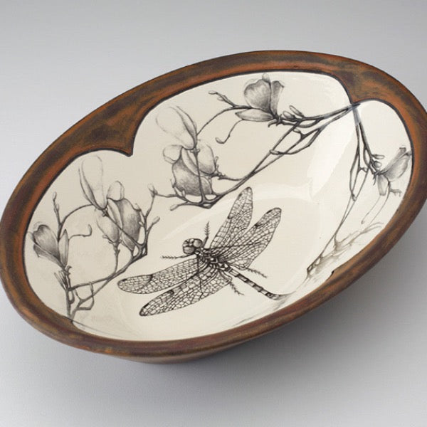Large Serving Dish: Dragonfly with Magnolia Branch