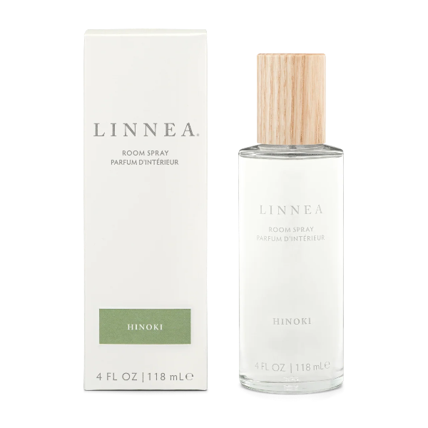 LINNEA room spray bottle and packaging on a white background