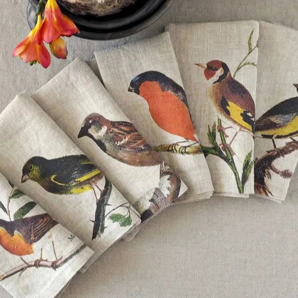 Garden Birds Linen Napkins Set/6