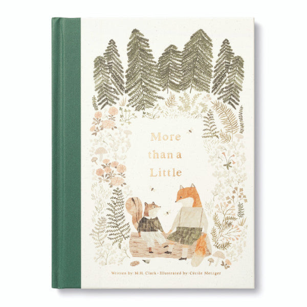 Book cover with foxes, flowers, and trees on a white background
