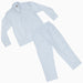 Light blue checkered shirt and pants set on a white background