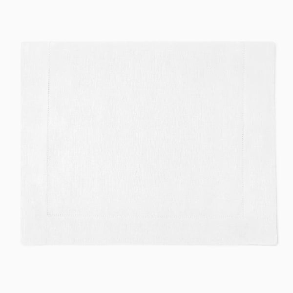 A white rectangular fabric napkin with a delicate double-stitched border, shown flat against a clean white background.