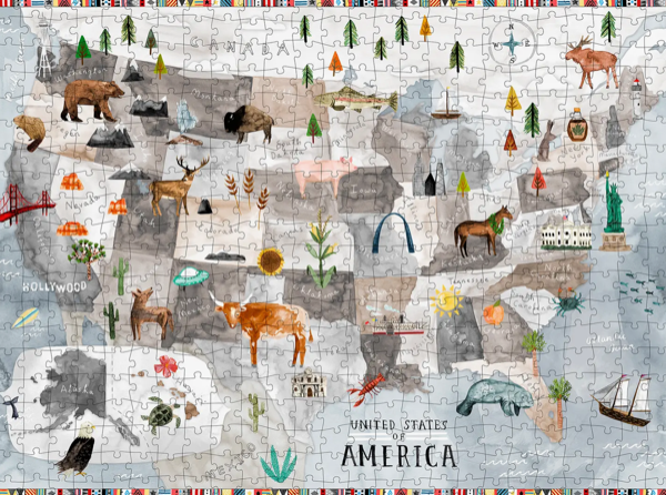 Watercolor USA Map 500-Piece Puzzle