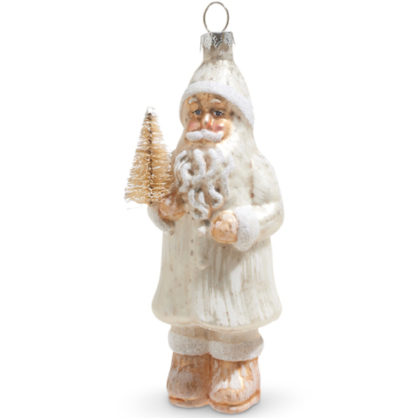 Whitewash Glass Santa Ornament