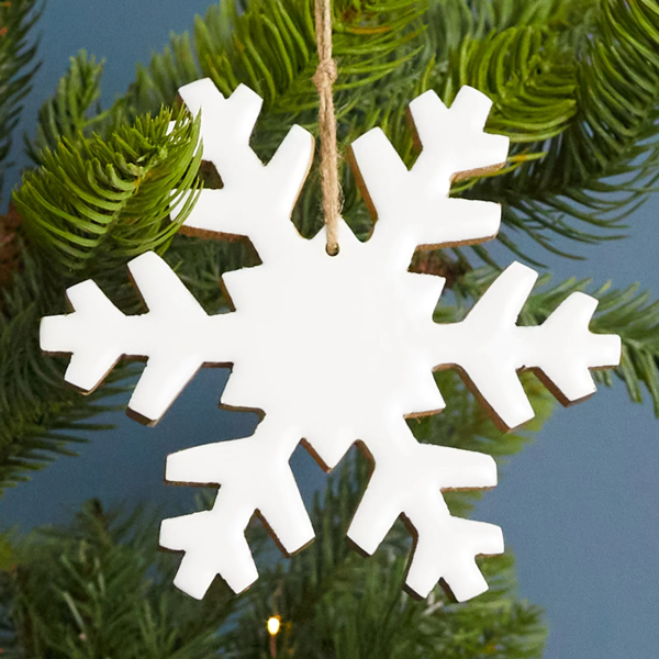 Mango Wood & White Enamel Snowflake Ornament