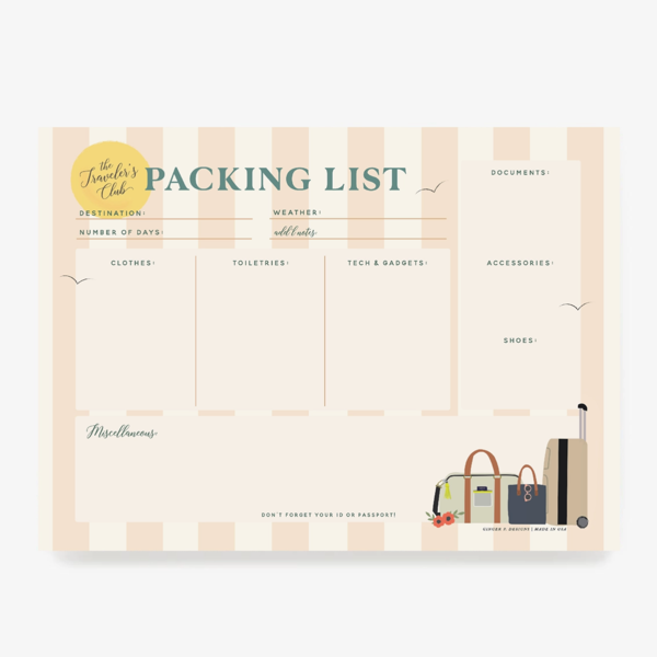 Traveler's Packing List Notepad