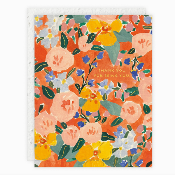 Red Orange Floral Thank You Card