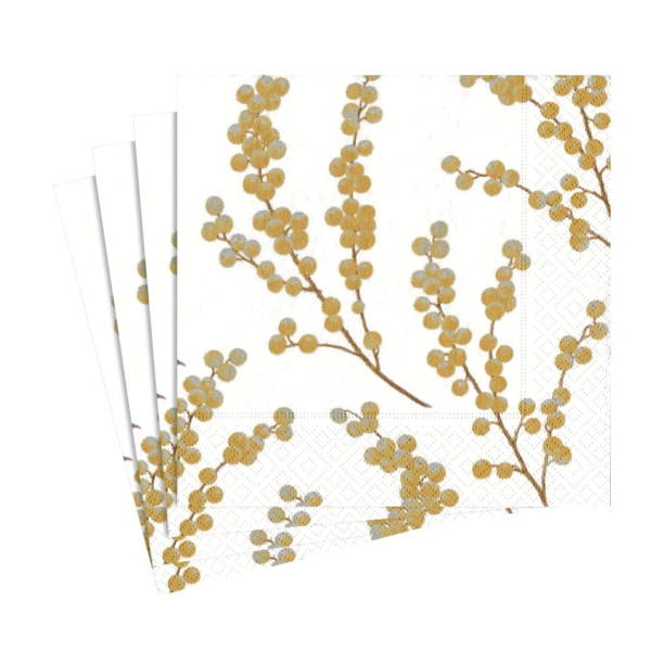 Berry Branches White/Gold Luncheon Napkin
