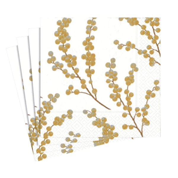 Berry Gathering Ivory/Gold Cocktail Napkin